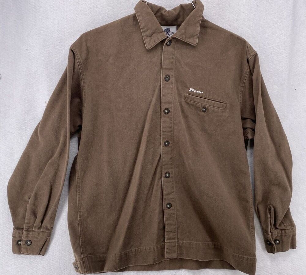 Vintage Bear Surfboards Shirt Jacket Mens Medium Brown Heavy Cotton Shacket 90s